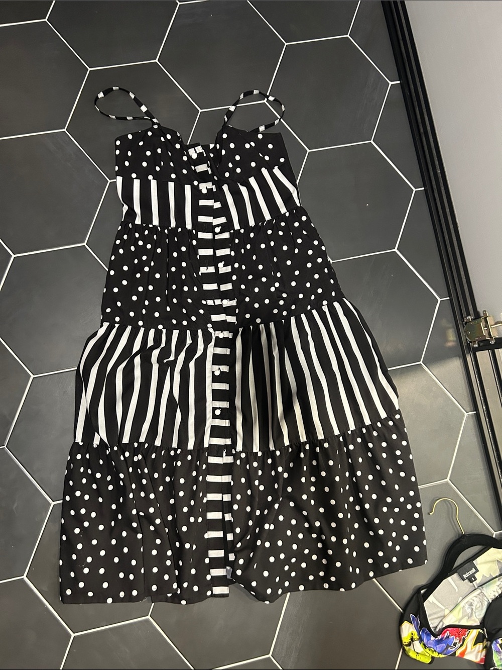 SOLID & STRIPED Black and White Polka Dot & Stripe Tiered Sundress - Size M